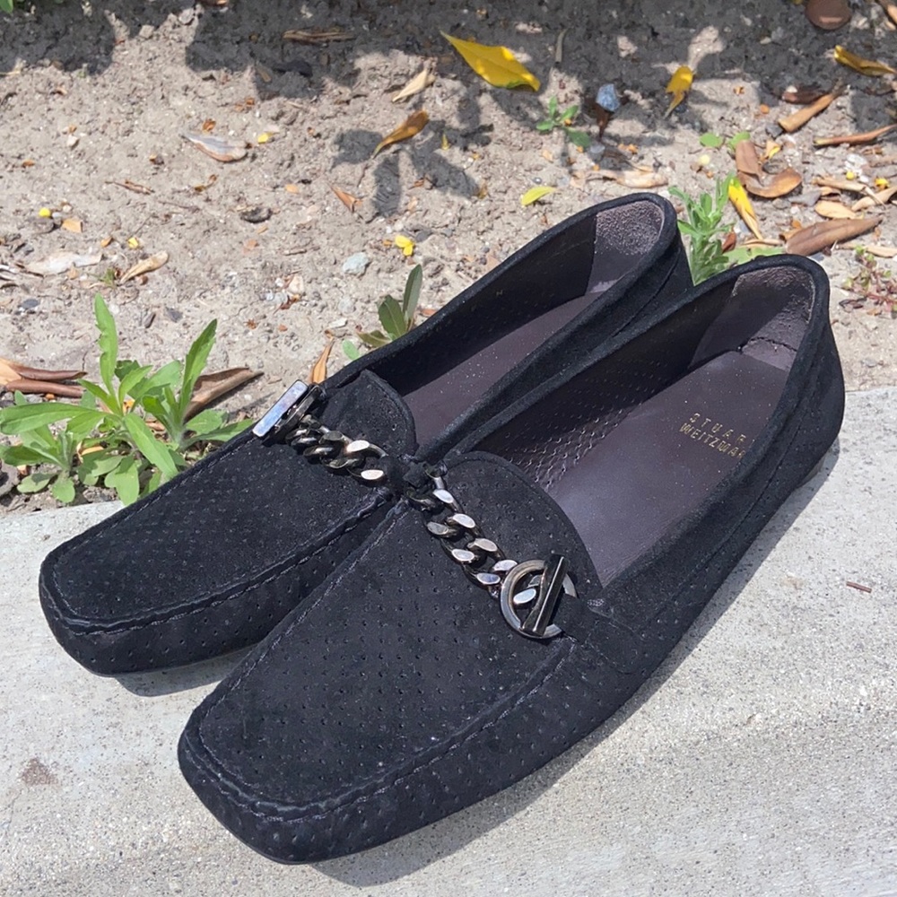 Stuart Weitzman Black Suede Driving Loafers Flats Sz 9 N